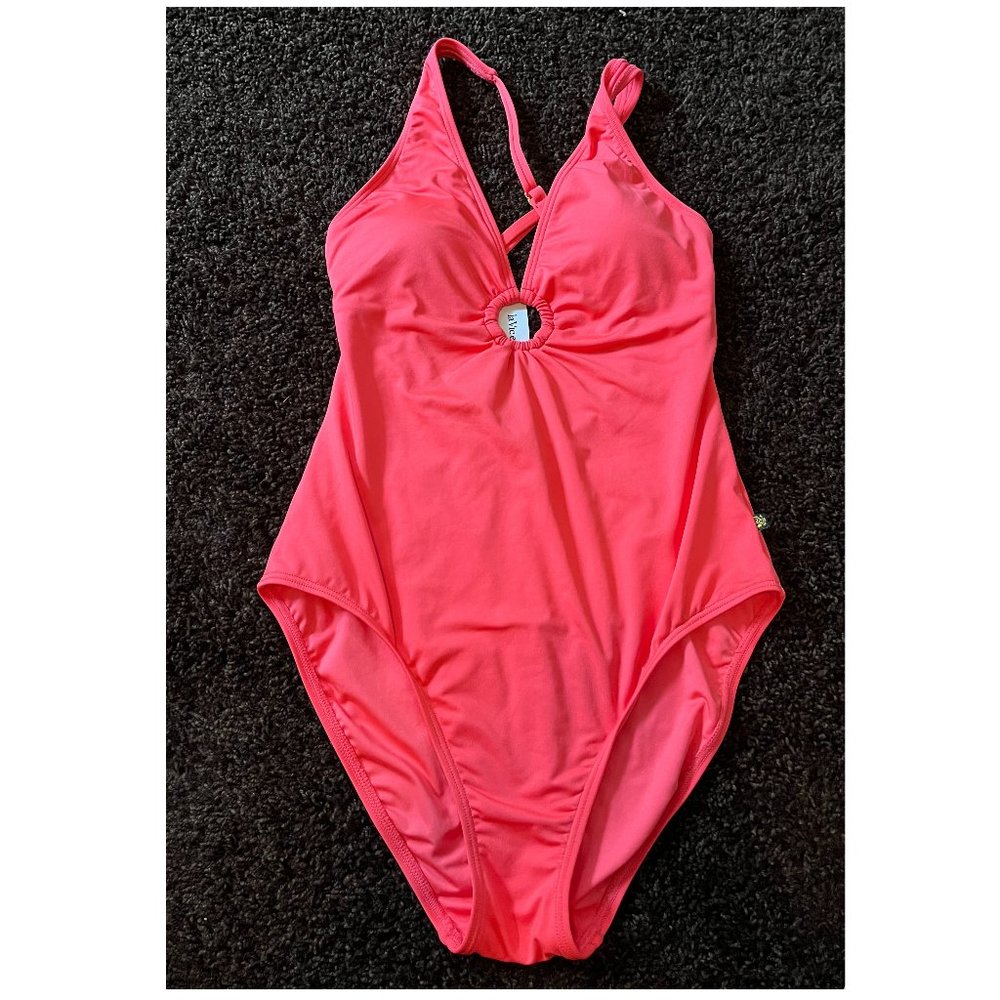 NEW TAGS ON hot pink/coral one piece La Vie En Rose Swim Suit (Size Medium)